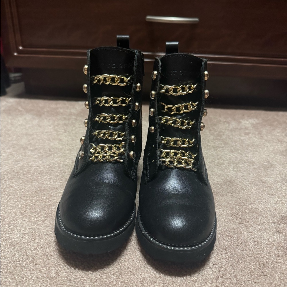 Kurt Geiger Black Boots with Gold Chain Accents